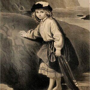 1881 Engraving Young British Lad On Coastal Rocks Timid Victorian Eddis DWQQ18